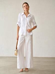 MOTF PREMIUM WOMEN'S SPRING/SUMMER 100% LINEN COMFORTABLE LONG SUIT PANTS - White - View 7