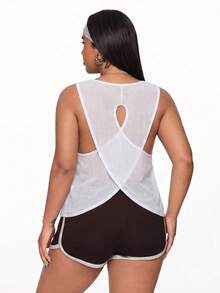 Easithlete Plus Size Solid Color Crop Top Fitness Vest - White - View 1