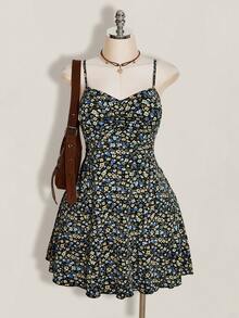 SHEIN ICON 大尺碼修身花卉印花太陽裙女款，適合夏季、返校、舞會及其他場合 - 彩色 - 查看 1