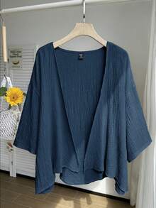 Comfortcana Plus Size Lightweight Short White Jacket , Summer Cotton Comfortable Cardigan In Fall/Winter - Dusty Blue - View 1
