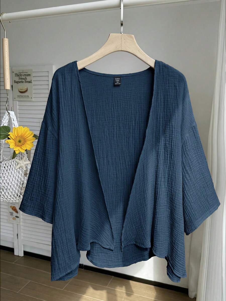 Comfortcana Plus Size Lightweight Short White Jacket , Summer Cotton Comfortable Cardigan In Fall/Winter - Dusty Blue - View 1