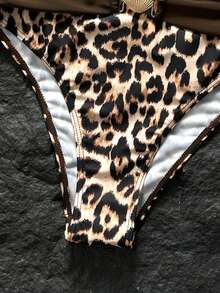 SHEIN Swim 女款休閒度假海灘派對優雅粗肩帶豹紋比基尼兩件式泳衣 夏季新款 - 彩色 - 查看 5