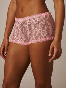 MISSGUIDED Baby Pink Floral Lace Boyshorts Intimate Undergarment Lingerie Delicate Sheer Feminine Underwear Comfort Fit Low Rise - Pink - View 4