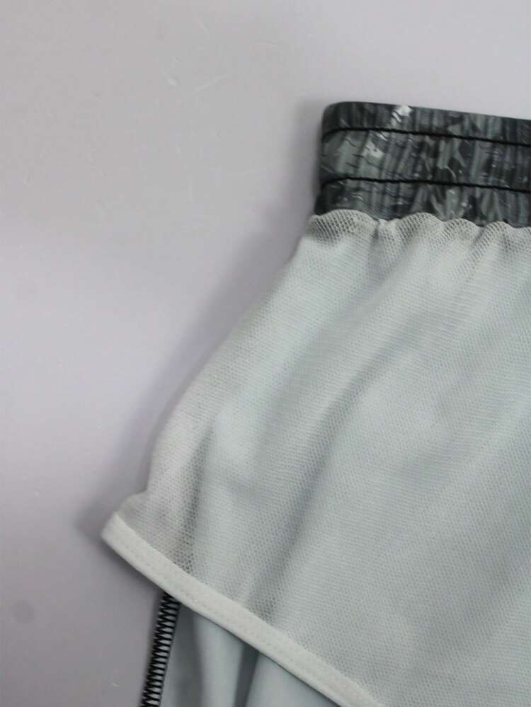 ZELFYO Conjunto de camiseta de natación de manga larga con protección solar y pantalones cortos de bloques de color para hombre en verano - Gris - Añade 8