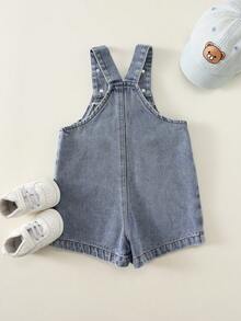SHEIN Baby Jungen Baby Mädchen Sommer Lässig Süß Denim Latzhose Bären Latzhose Süße Latzhose - Verschiedenfarbig - Übersicht 3