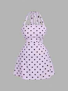 SHEIN MOD Women's Polka Dot Pattern Halter Neck Short Dress - Purple - View 5