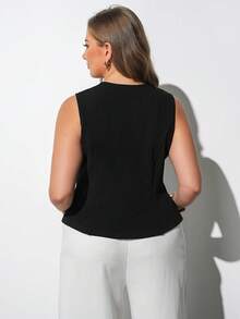 Maija Plus Size Women's Summer Elegant Solid Color Hollow Out Sleeveless Top Wedding Black - Black - View 3