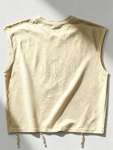 ROMWE MEN Street Life Casual Fashion New Men's Heavy-Duty Street Style Tank Top Couple Style Top Suitable For Daily Wear - Apricot - View 2