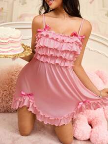 SweetSlumber Women's Spaghetti Strap Bow Nightgown - Dusty Pink - View 3