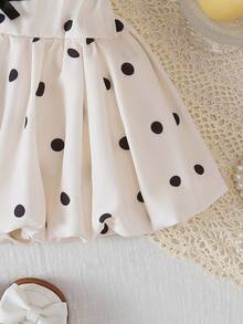 SHEIN Elladie kids 2026新款女童黑白波點苞裙，甜美蝴蝶結設計高腰A字裙，清新俏皮百搭小女孩裙 - 黑與白 - 查看 8