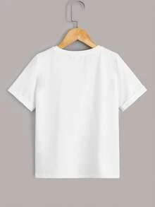 Tween Boy 2pcs Letter Graphic Tape Detail Tee, School, Campus, College,Kids - Black and White - View 7