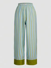 Chillnights Men's Casual Comfortable Contrast Stripe Print Lapel Button Loose Woven Pajama Set - Multicolor - View 5