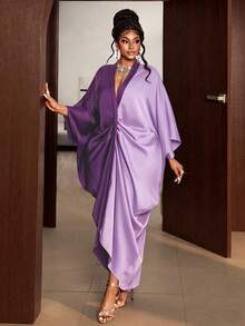 Maweii Plus Size Women's Sexy Spring/Summer Ruched Front Plus Size Sleeve Autumn Dress - Multicolor - View 3