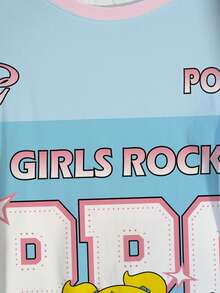 THE POWERPUFF GIRLS X SHEIN Plus Size Women's Round Neck Short Sleeve T-Shirt - White - View 4