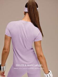 GLOWMODE Seamless Workout Shirt Slim Fit Short Sleeve Sports Tees Gym Athletic Tops Summer - Mauve Purple - View 3