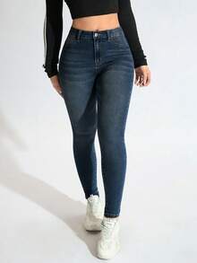 Jeanoix Minimalist Solid Color Slim Fit Zipper Fly Denim Jeans - Dark Wash - View 5