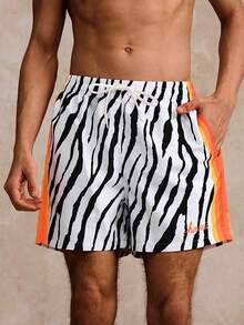 Surfspeed Herren Zebra-Muster Tasche Kordelzug Taille Lässig Strand Shorts - Verschiedenfarbig - Übersicht 3