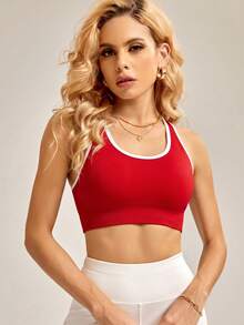 Slayform Slayform Sutiã desportivo feminino sem costuras com debrum, recorte nas costas e cor contrastante - Vermelho - Ver 3