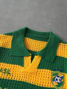 ROMWE MEN Brazil Team Knitted Vest Men's Summer Thin Hollow Out Sleeveless POLO Shirt Men's Outerwear Tank Top - Yellow - View 4