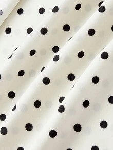 SHEIN MOD 女款黑白波點夏季優雅早午度假波希米亞寬腿褲，附腰部繫帶，花卉下擺復古西式長褲 - 杏色 - 查看 4