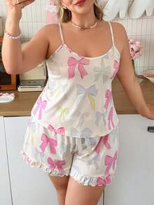 Slumberry CURVE Sweet Ins Colorful Bowknot Camisole Plus Size Pajama Set - Multicolor - View 5