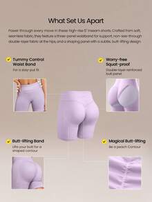 GLOWMODE 5" Ultrafine Soft Seamless Summer Sculpt High Waist Double Layer Coverage Sculpting Fit Mid-Thigh Biker Shorts With Butt Lift Compression Medium Impact Training Gym Studio Daily Wear - Purple - View 3