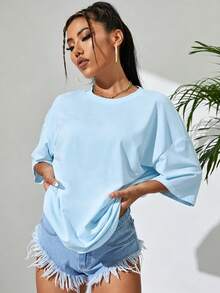 Sundraya Camiseta de hombros caídos de cuello redondo - Celeste - Ver 5