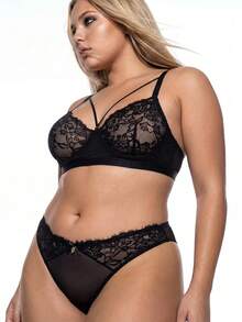 AltBold 2 pièces Ensemble de soutien-gorge en dentelle grande taille avec armature, sans rembourrage - Noir - Voir 6