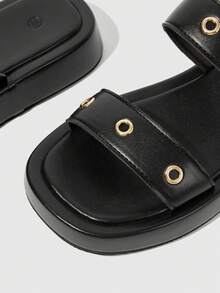 HighSole Spring And Summer New Metal Rivets Double With Open Toes Thick Bottom Black Personalized  Sandals Women Wear Shopping Travel Versatile - Black - View 4