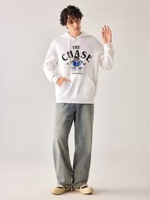 Strevion TOM & JERRY Felpa con cappuccio minimalista e versatile da uomo, con stampa Element di Tom & The Chase, adatta per autunno/inverno - Bianco - Visualizzare 6