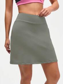 Gameset SHEIN Sport Women's Sage Green Athletic Skort With Pockets, High Waist Sports Skirt With Built-In Shorts, Hidden Zipper Pocket, Tennis Golf Running Activewear - Grey - View 5