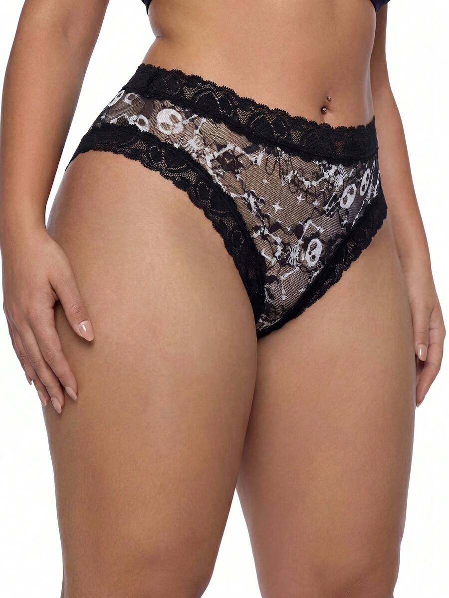 AltBold Fashion Lace Patchwork Triangle Panties - Black and White - View 1