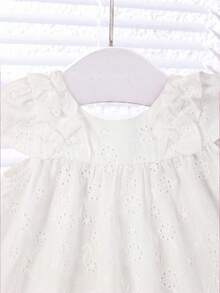 Baby Girl Summer Cute Solid Color Embroidered Hollow Pattern Ruffle Sleeveless Dress - White - View 4