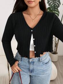 Solflare Plus Size Casual Gothic Modest Solid Color Long Sleeve Button Front T-Shirt Office Black Autumn - Black - View 6