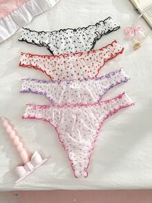 PetitDoll 4pcs Plus Size Sweet Heart Ruffle Bow Triangle Panties - Multicolor - View 7