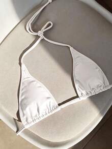Elavelle Women's Solid Color Halter Bikini Top For Spring And Summer - White - View 2