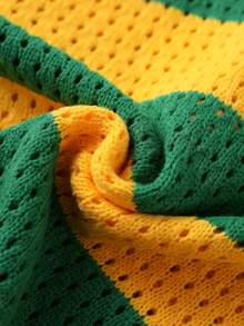 ROMWE MEN Brazil Team Knitted Vest Men's Summer Thin Hollow Out Sleeveless POLO Shirt Men's Outerwear Tank Top - Yellow - View 7