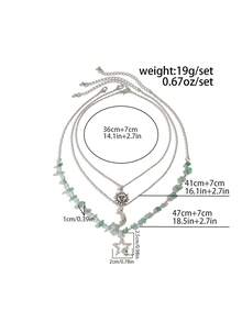 ROMWE Fairycore 3pcs Set Simple Star, Moon & Sun Pendant Bead Chain Necklace - Multicolor - View 5
