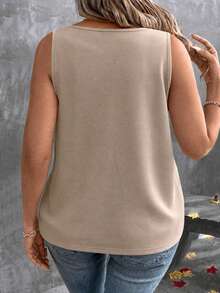 EMERY ROSE Fashion Casual Basic V-Neck Leopard Print Shoulder Plus Size Tank Top - Multicolor - View 2