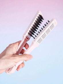 1 pieza Peine de doble cara en forma de V rosa para alisar cabello rizado, uso dual, reduce puntas abiertas, herramienta de peluquería para mujeres, viaje, hogar, barbería, salón, cepillo de cuidado del cabello esencial, peine desenredante, cepillo para bordes - Rosa - Ver 5