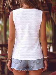 EMERY ROSE Top de tirantes casual versátil de punto texturizado con cuello en V, nuevo y de exitosa para mujer, primavera/verano, fácil de combinar - Blanco - Ver 2