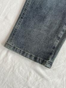 Elamini Fashionable Retro Washed Low-Waist Slim Fit Capri Denim Jeans - Dark Wash - View 3