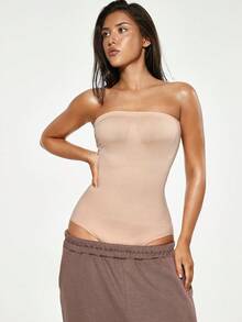 SHAPORA Women's Seamless Body Shaper Bodysuit, Solid Color, Slim Fit - Apricot - View 7