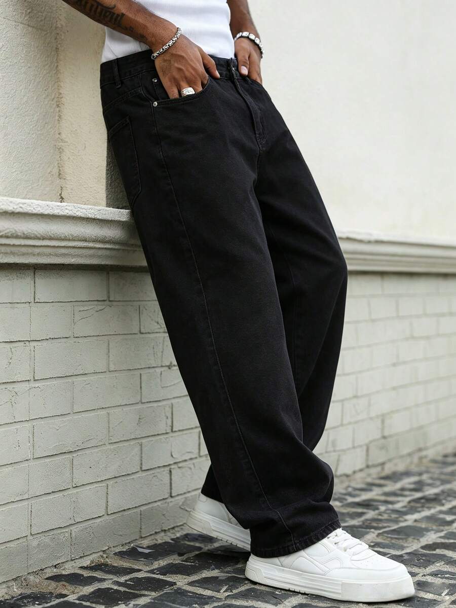 Manfinity Homme Men's Casual Streetwear Versatile Black Jeans Festival Winter - Black - View 1