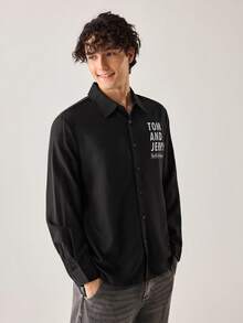 Strevion TOM & JERRY Men's Casual Curious Tom Print Long Sleeve Shirt - Black - View 6