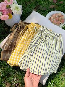 Comfortcana Women's Summer Casual Plaid & Striped Shorts 3pcs Set - Multicolor - View 7