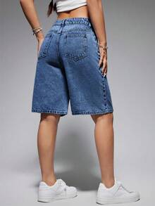 SHEIN EZwear 女款夏季休閒水洗寬鬆牛仔短褲 - 彩色 - 查看 2