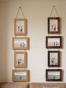 A Retro Log-Colored Coffee-Colored 6-Inch 4-Link Personalized Creative Photo Frame Collection Photo Can Be Hung On The Wall Suitable For Bedroom Living Room Office - Multicolor - View 10