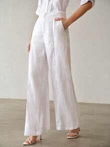 MOTF PREMIUM WOMEN'S SPRING/SUMMER 100% LINEN COMFORTABLE LONG SUIT PANTS - White - View 5