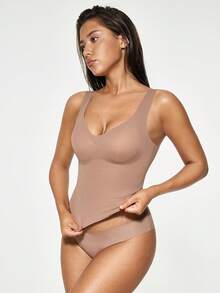 EasyFave Women Solid Color Basic Tank Top For All Seasons, Workout - Coffee Brown - View 6